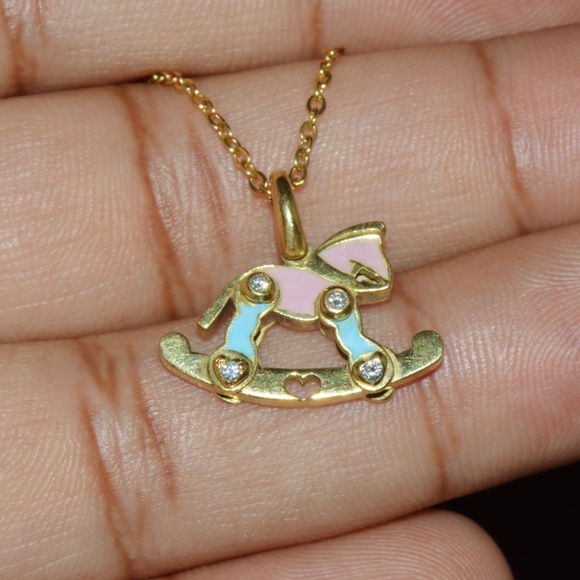 DESIGNER AARON BASHA NATURAL DIAMOND & ENAMEL SOLID 18K GOLD ROCKING HORSE CHARM - Picture 5 of 11